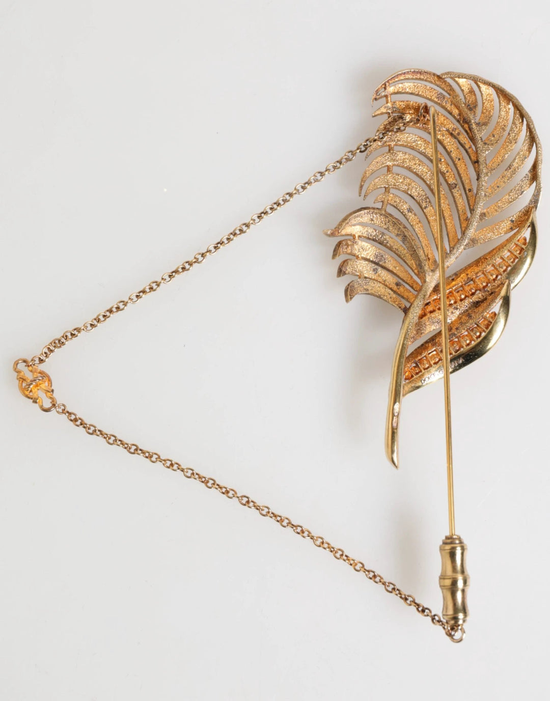 Dolce &amp; Gabbana Gold Sterling Silver925 Leaf Embellished Lapel Pin Brooch