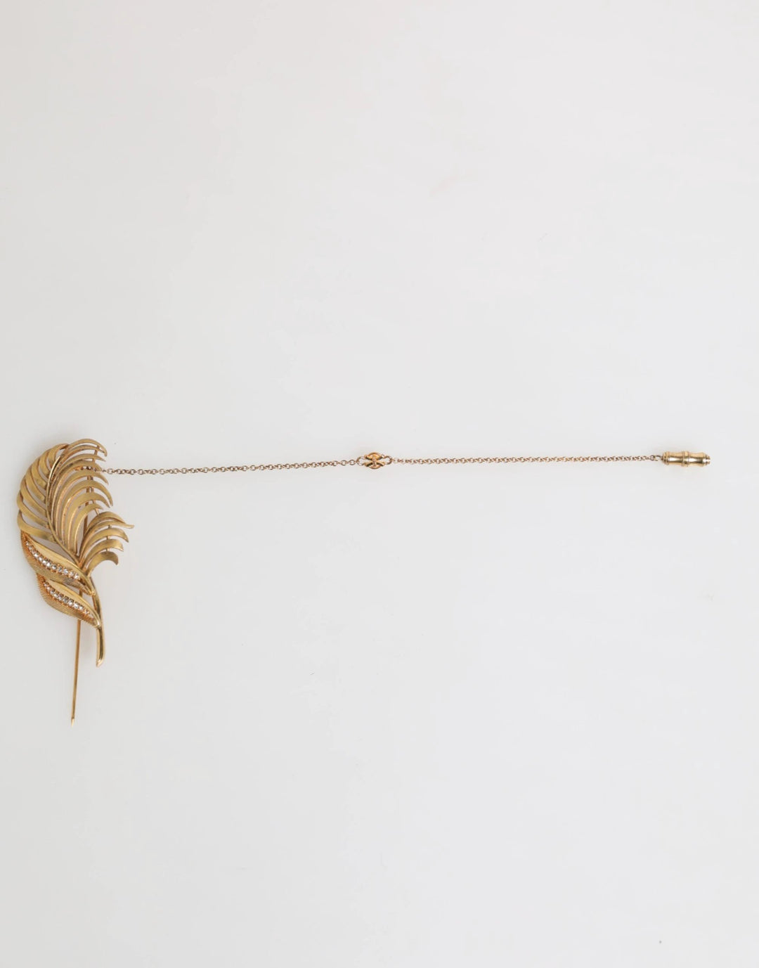 Dolce &amp; Gabbana Gold Sterling Silver925 Leaf Embellished Lapel Pin Brooch