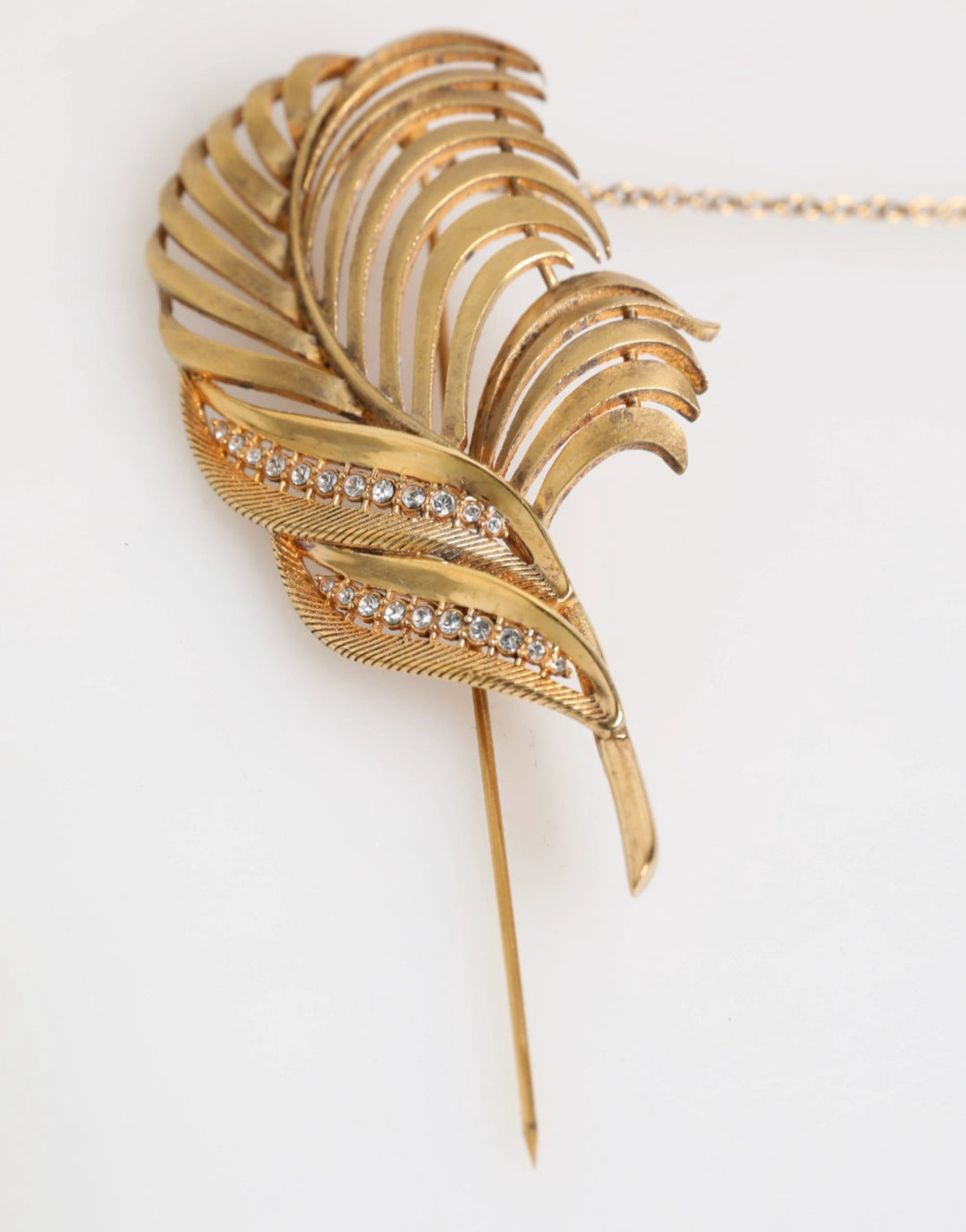 Dolce &amp; Gabbana Gold Sterling Silver925 Leaf Embellished Lapel Pin Brooch