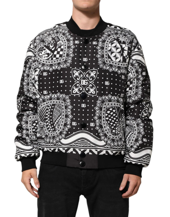 Dolce & Gabbana Black White BandanaPrint Men Bomber  Jacket