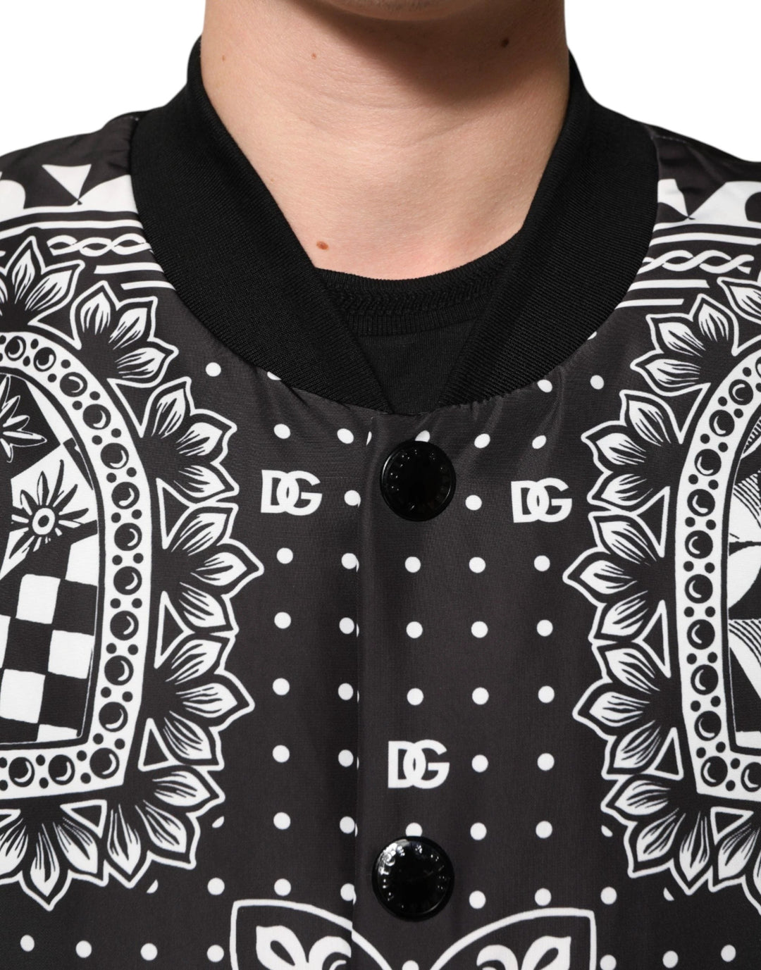 Dolce & Gabbana Black White BandanaPrint Men Bomber  Jacket