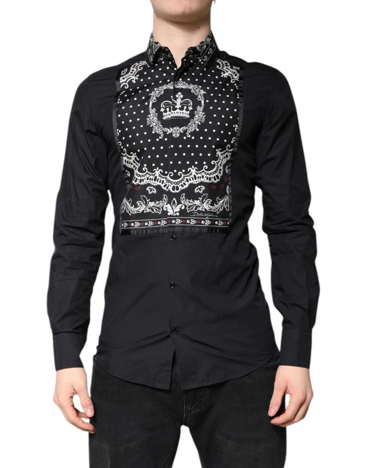 Dolce &amp; Gabbana Black White Bandana GOLD Formal Dress Shirt