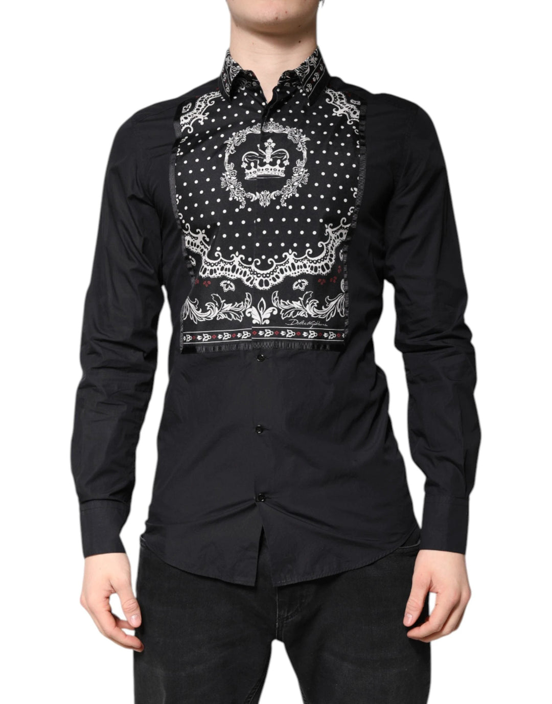 Dolce &amp; Gabbana Black White Bandana GOLD Formal Dress Shirt