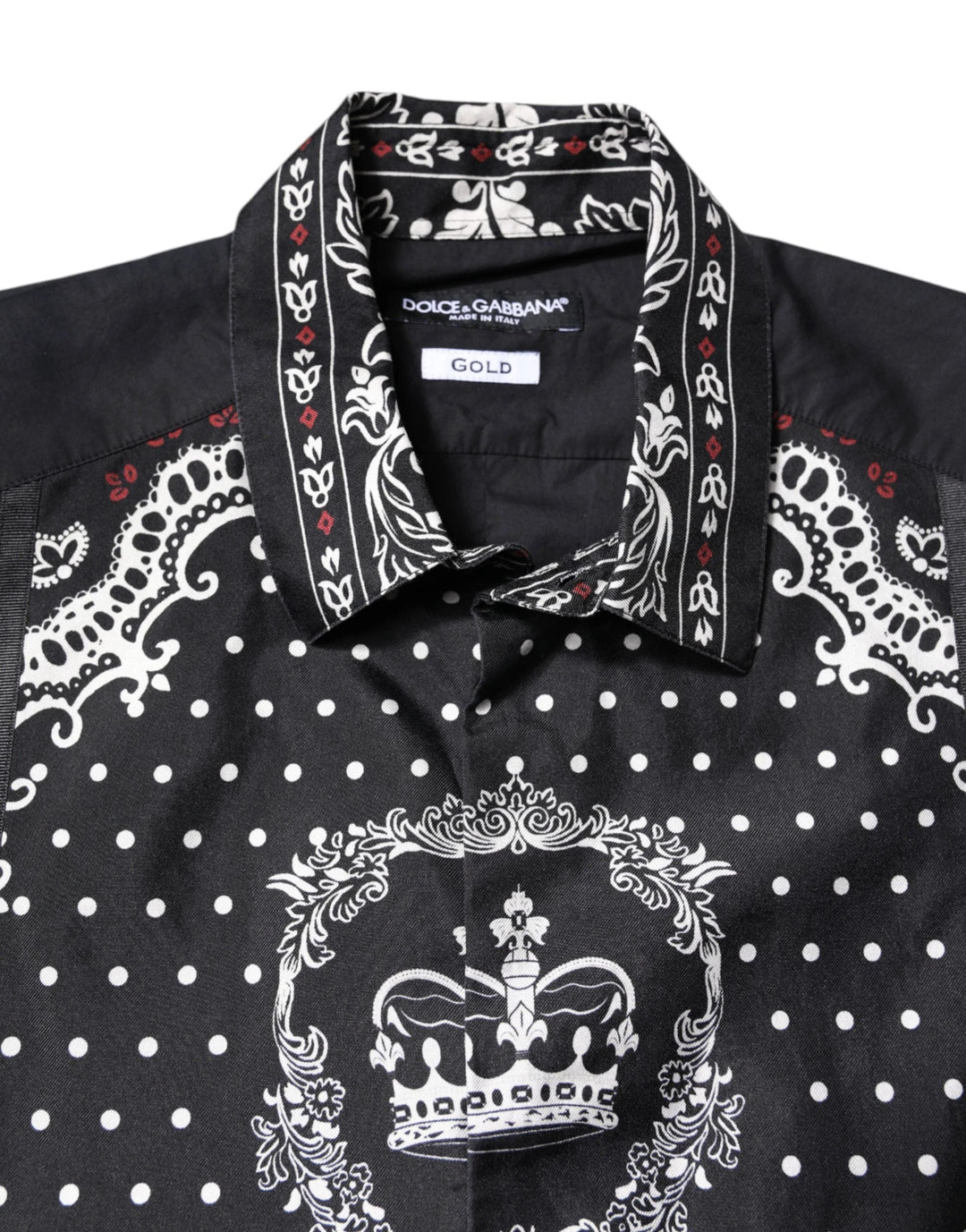 Dolce &amp; Gabbana Black White Bandana GOLD Formal Dress Shirt