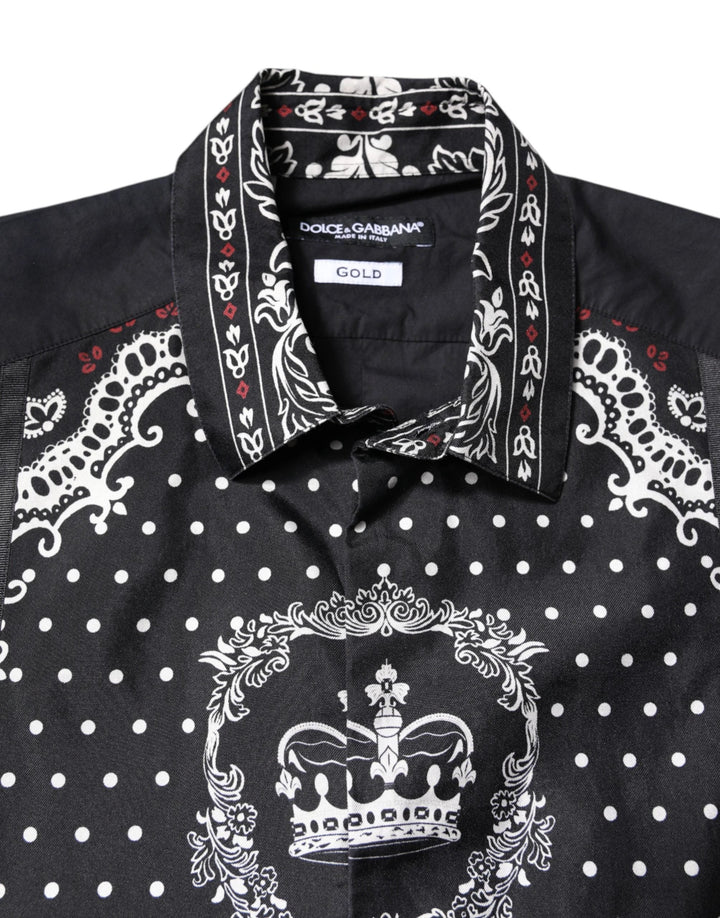 Dolce &amp; Gabbana Black White Bandana GOLD Formal Dress Shirt
