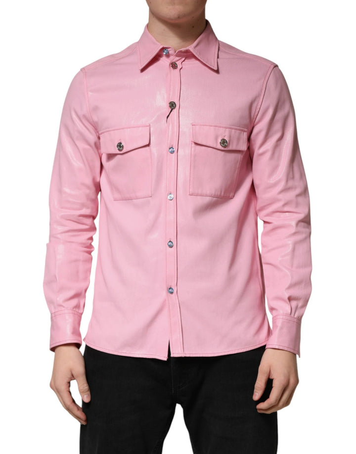 Dolce & Gabbana Pink Cotton Collared Men Button Down Shirt