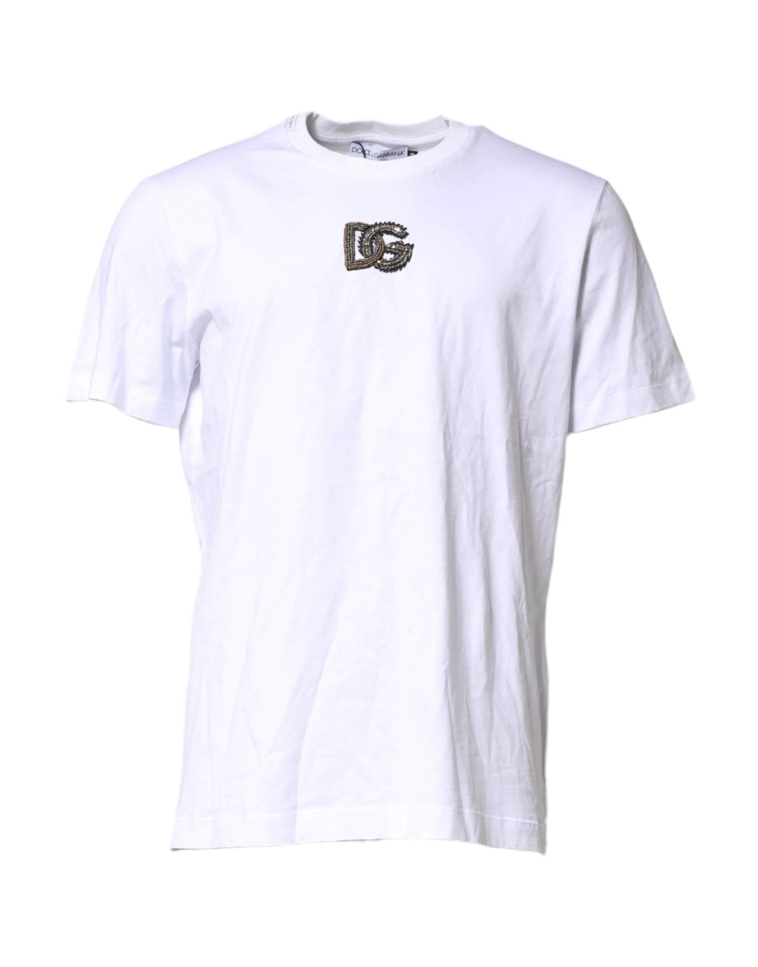 Dolce &amp; Gabbana White Cotton DG Logo Embroidery Men  T-shirt