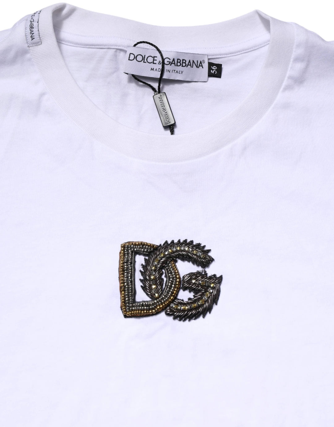Dolce &amp; Gabbana White Cotton DG Logo Embroidery Men  T-shirt
