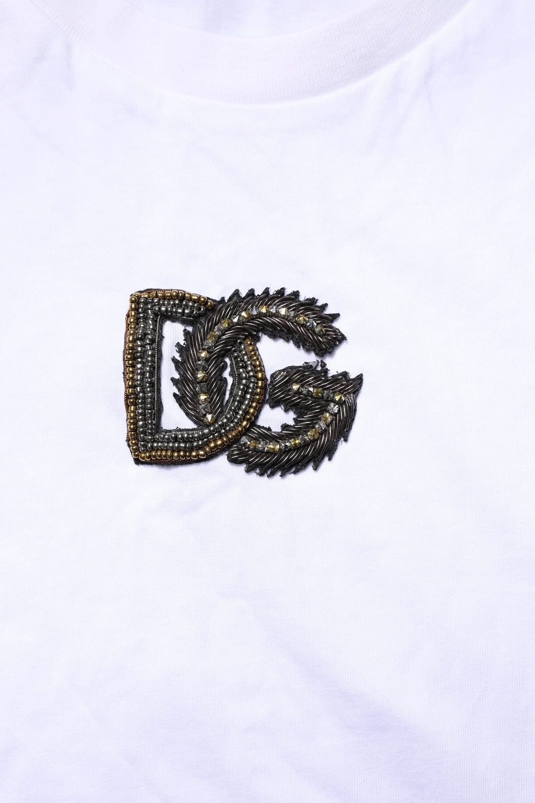 Dolce &amp; Gabbana White Cotton DG Logo Embroidery Men  T-shirt