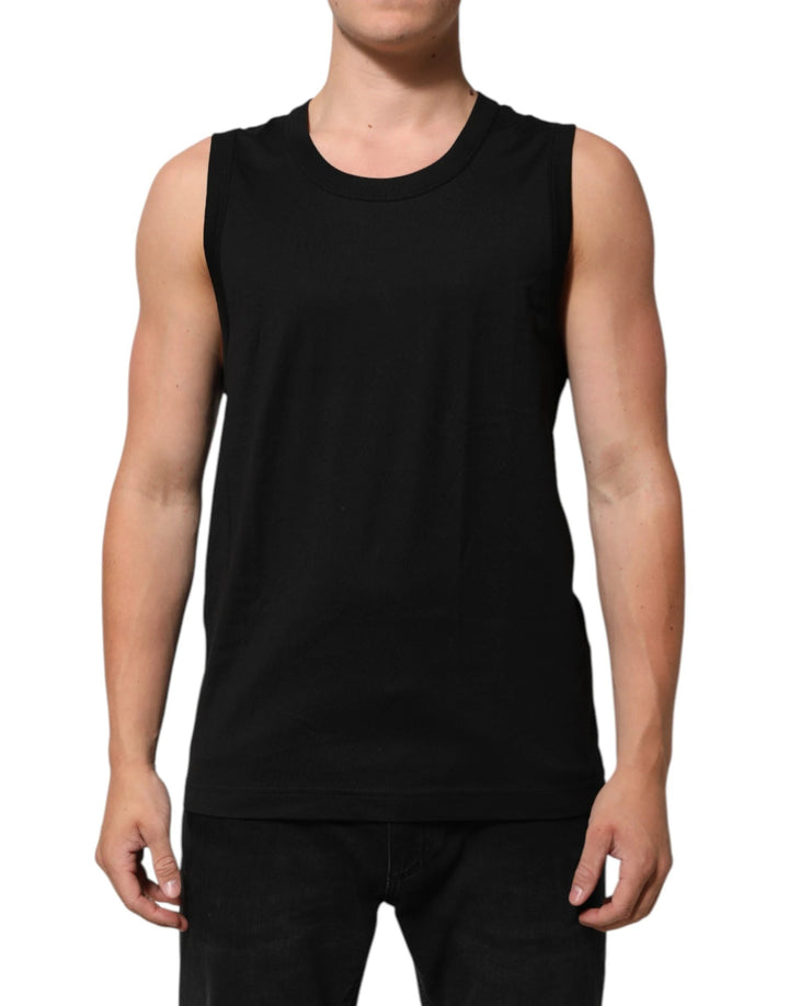 Dolce &amp; Gabbana Black Cotton Sleeveless Men Tank Top T-shirt