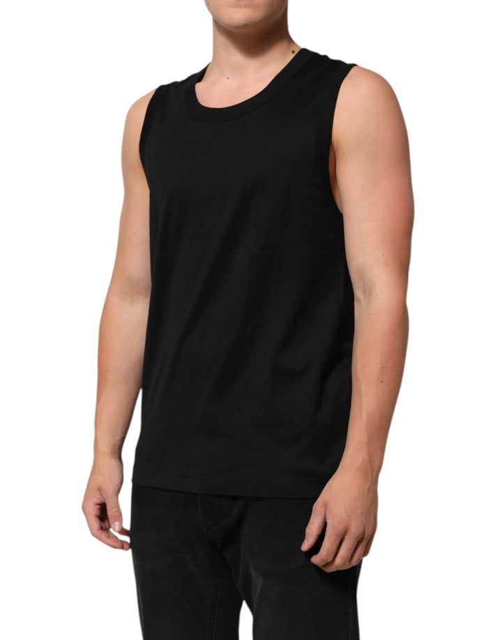 Dolce &amp; Gabbana Black Cotton Sleeveless Men Tank Top T-shirt