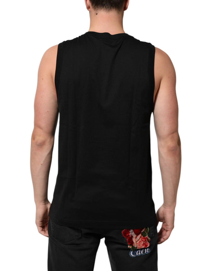 Dolce &amp; Gabbana Black Cotton Sleeveless Men Tank Top T-shirt