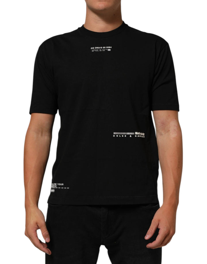Dolce & Gabbana Black Statement Cotton Crew Neck Men T-shirt