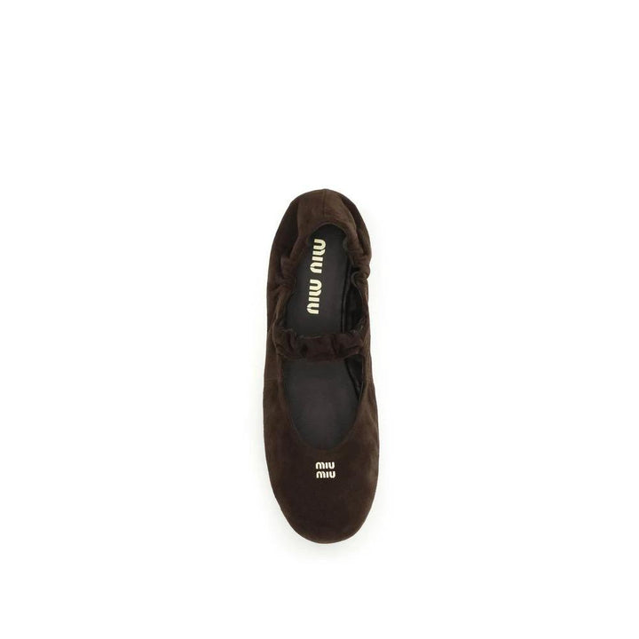 Miu Miu Brown Calf Leather Bos Taurus Ballet Flats