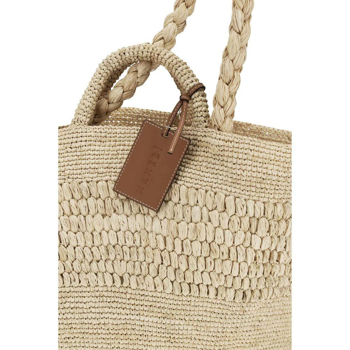 Manebi Beige Raffia Handbag