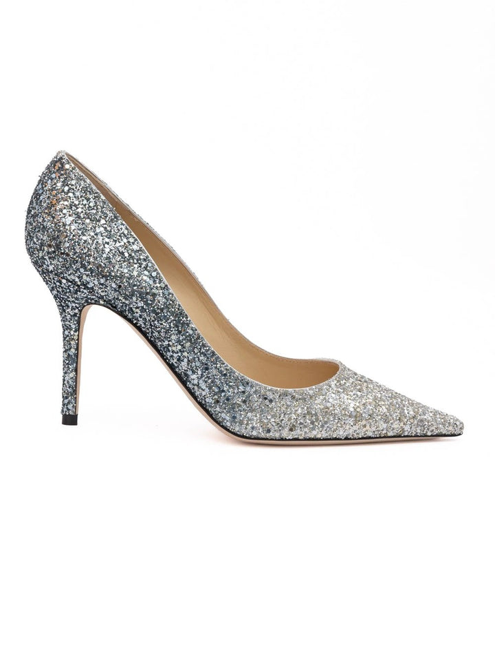 Jimmy Choo Silver Coarse Glitter Degrade Agnes Pumps