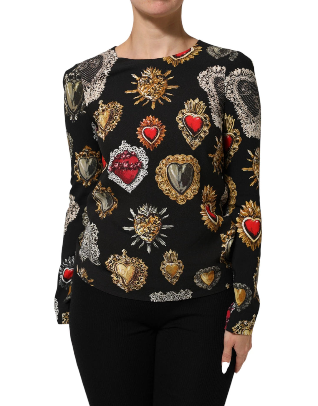 Dolce & Gabbana Black Sacred Heart Print LongSleeve Blouse Top