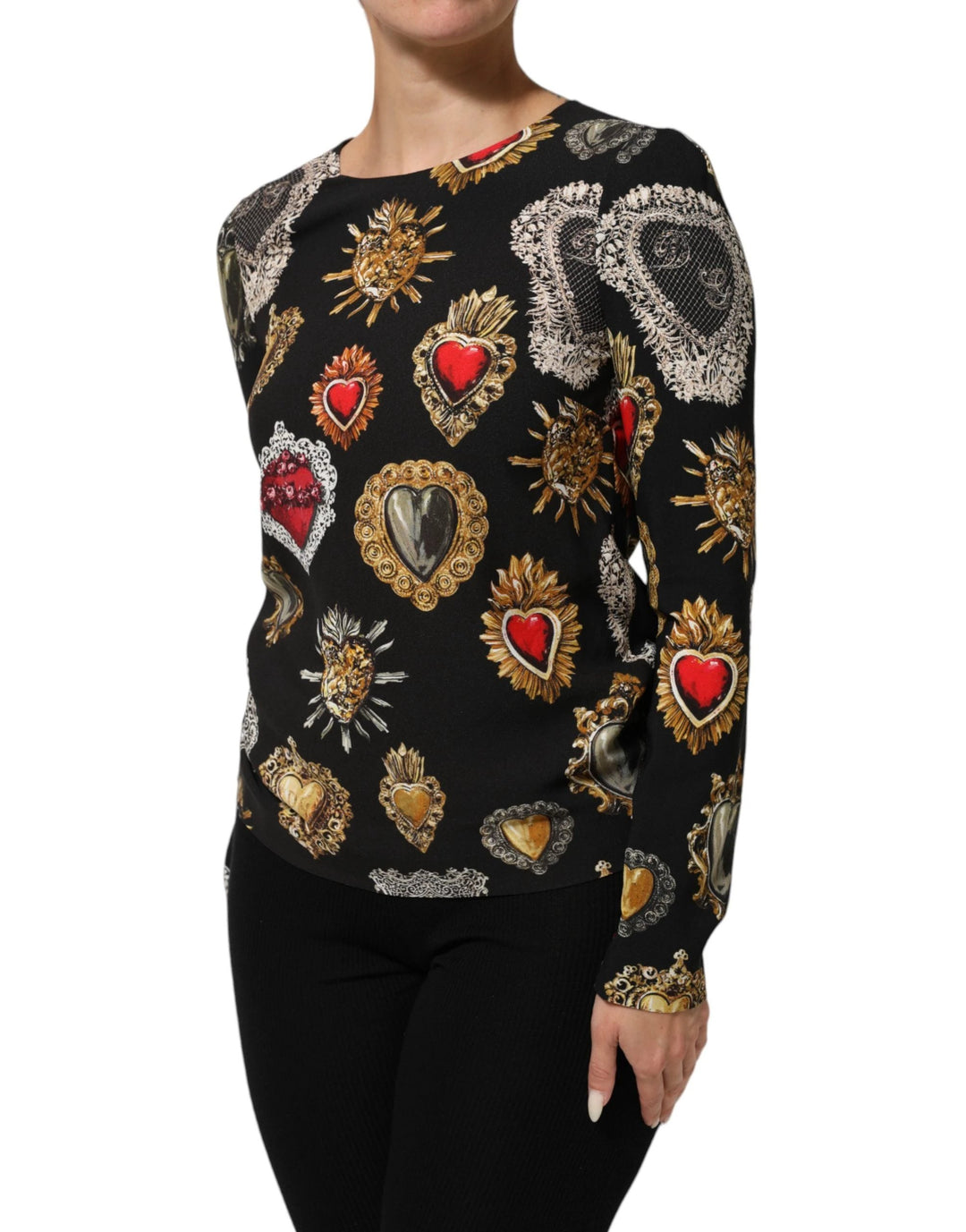 Dolce & Gabbana Black Sacred Heart Print LongSleeve Blouse Top