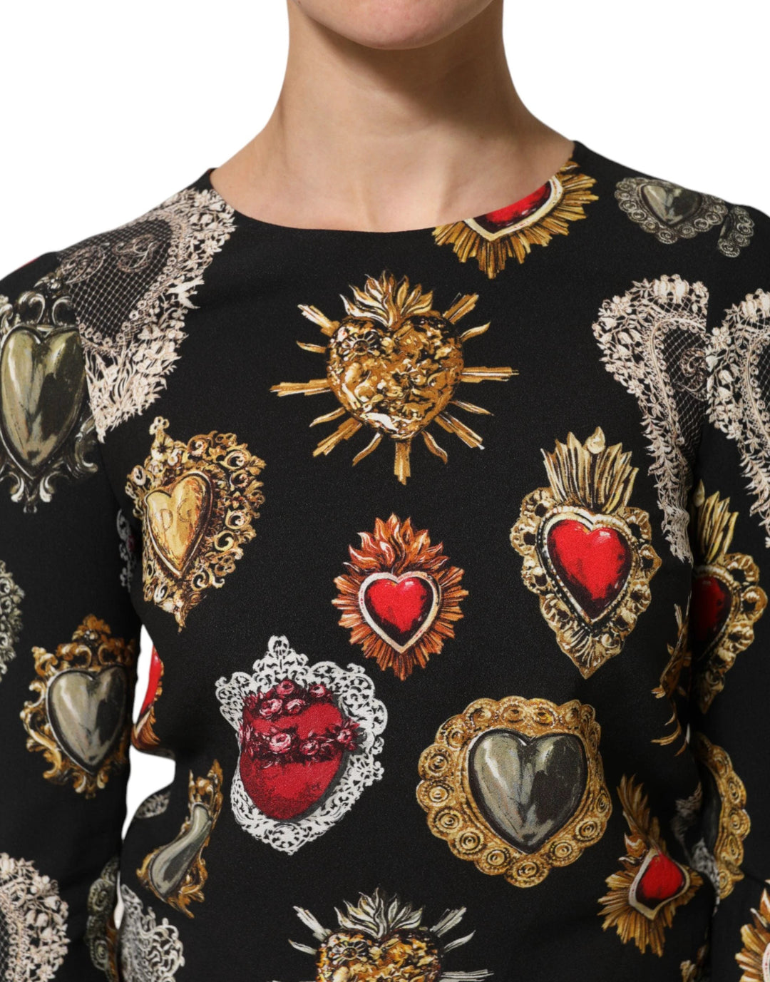 Dolce & Gabbana Black Sacred Heart Print LongSleeve Blouse Top