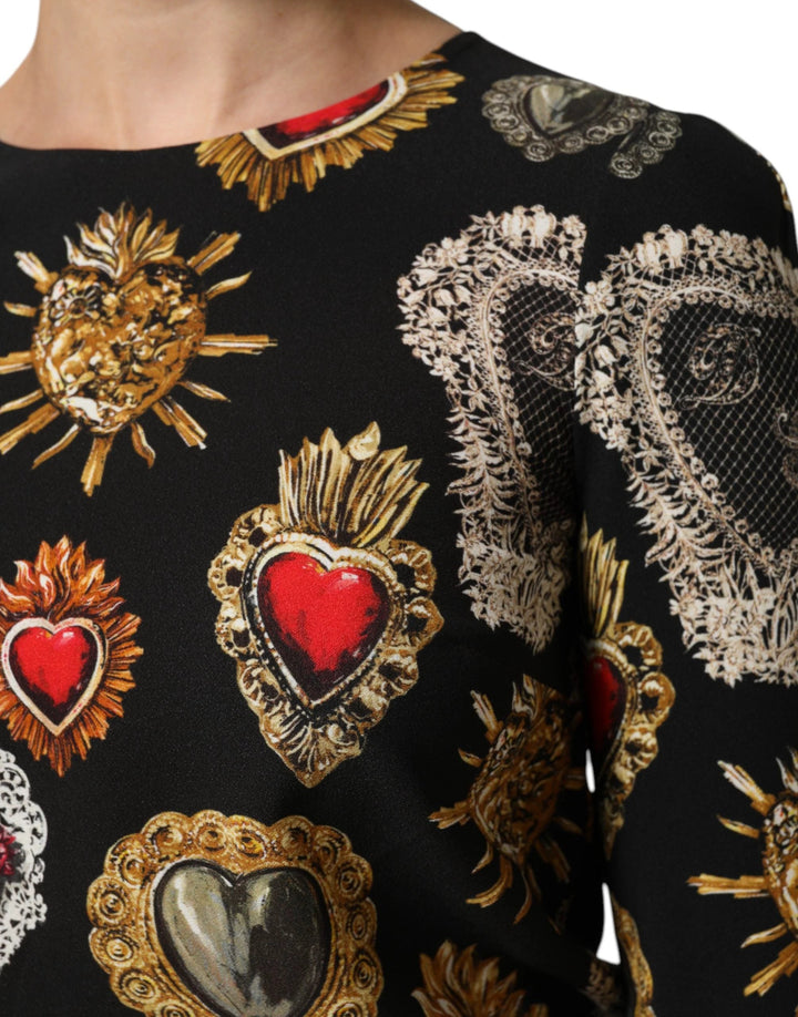 Dolce & Gabbana Black Sacred Heart Print LongSleeve Blouse Top