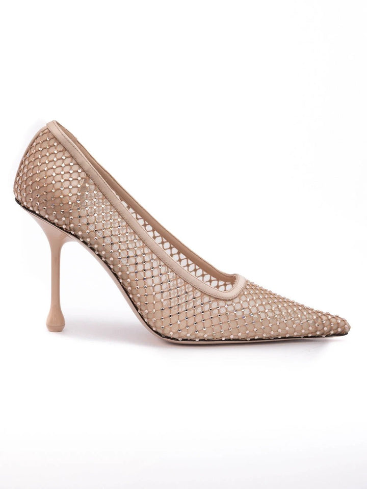 Jimmy Choo Powder Pink Mesh Satin Crystal Ixia 95 Pumps