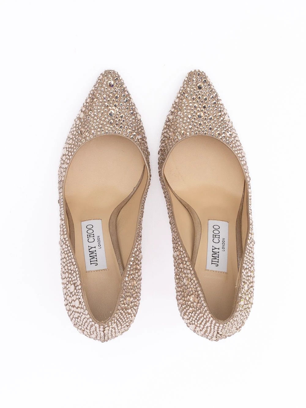 Jimmy Choo Honey Gold Shimmer Suede Crystals Romy 85 pumps