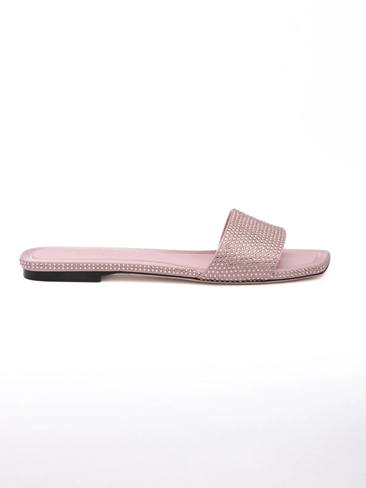 Jimmy Choo Pink Satin Crystal Clovis Flat