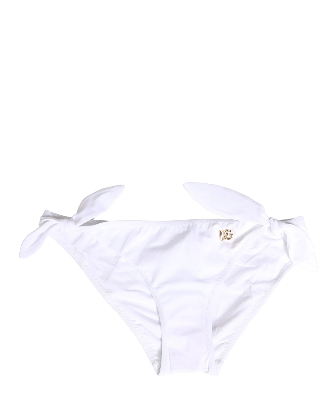 Dolce &amp; Gabbana White Nylon DG Logo Plaque Bikini Bottom Swimwear