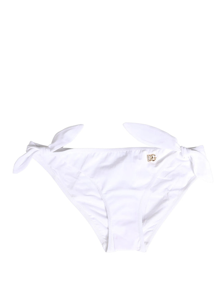 Dolce &amp; Gabbana White Nylon DG Logo Plaque Bikini Bottom Swimwear