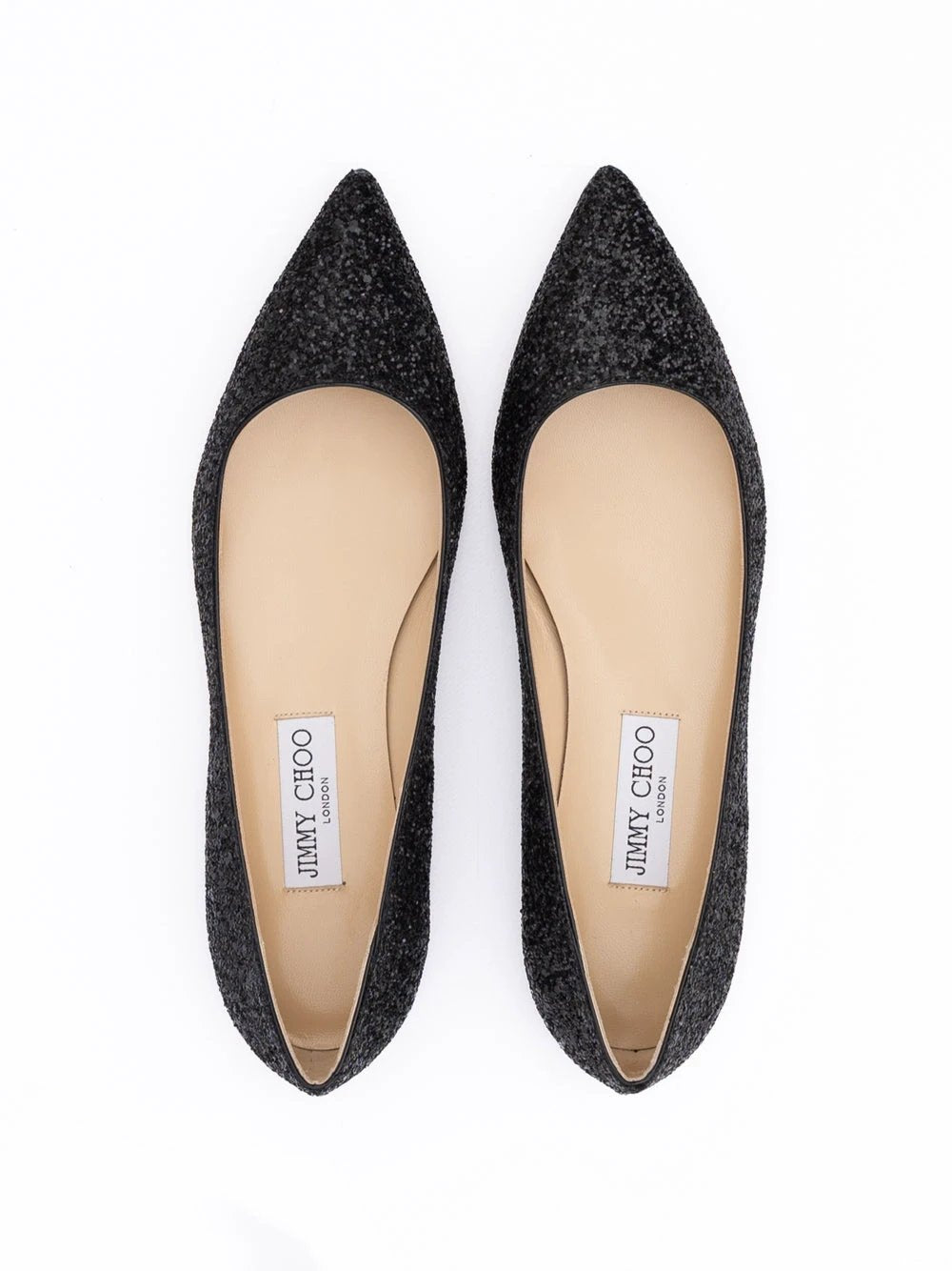 Jimmy Choo Black Coarse Glitter Fabric Alina Ballet Flat