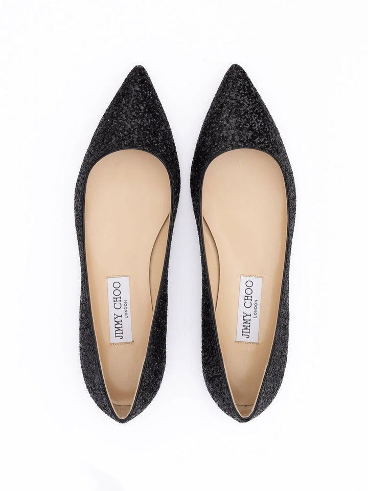 Jimmy Choo Black Coarse Glitter Fabric Alina Ballet Flat