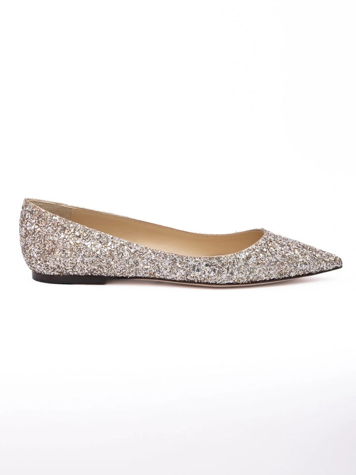 Jimmy Choo Rose Gold Glitter Fabric Alina Ballet Flat