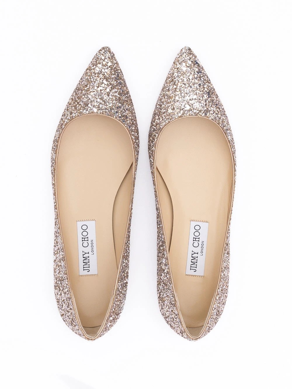 Jimmy Choo Rose Gold Glitter Fabric Alina Ballet Flat