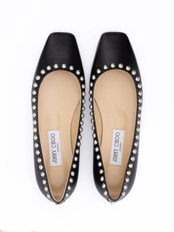 Jimmy Choo Black Leather Dome Studs Mirele Ballet Flat