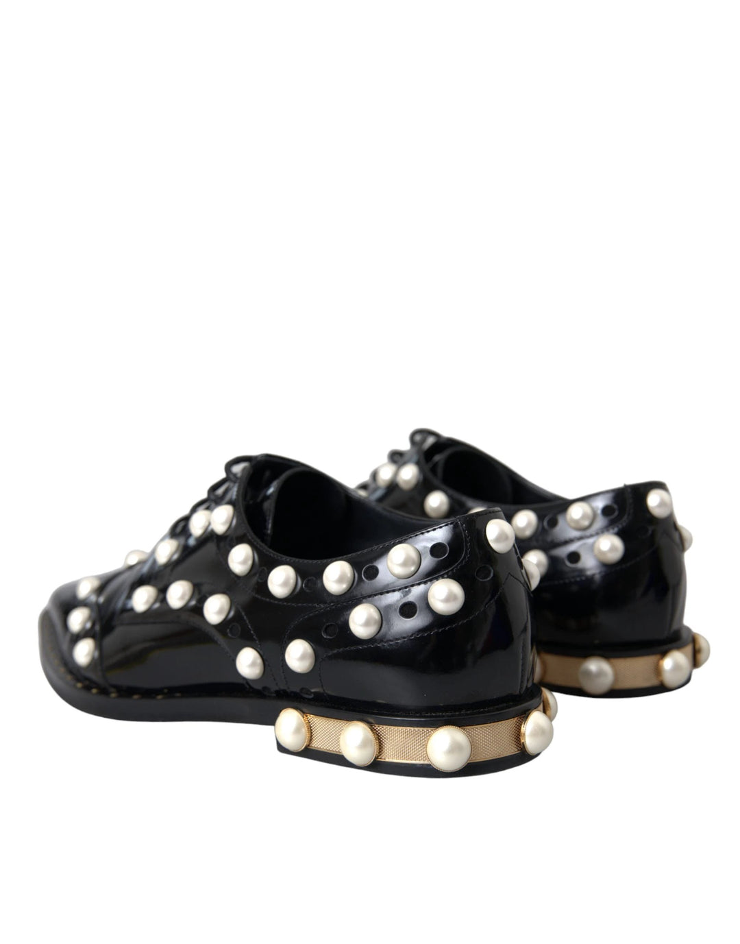 Dolce &amp; Gabbana Black Leather Faux Pearl Dress Brogue Shoes