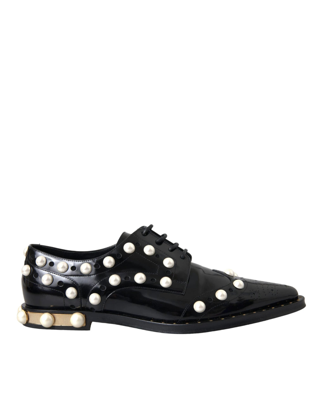 Dolce &amp; Gabbana Black Leather Faux Pearl Dress Brogue Shoes