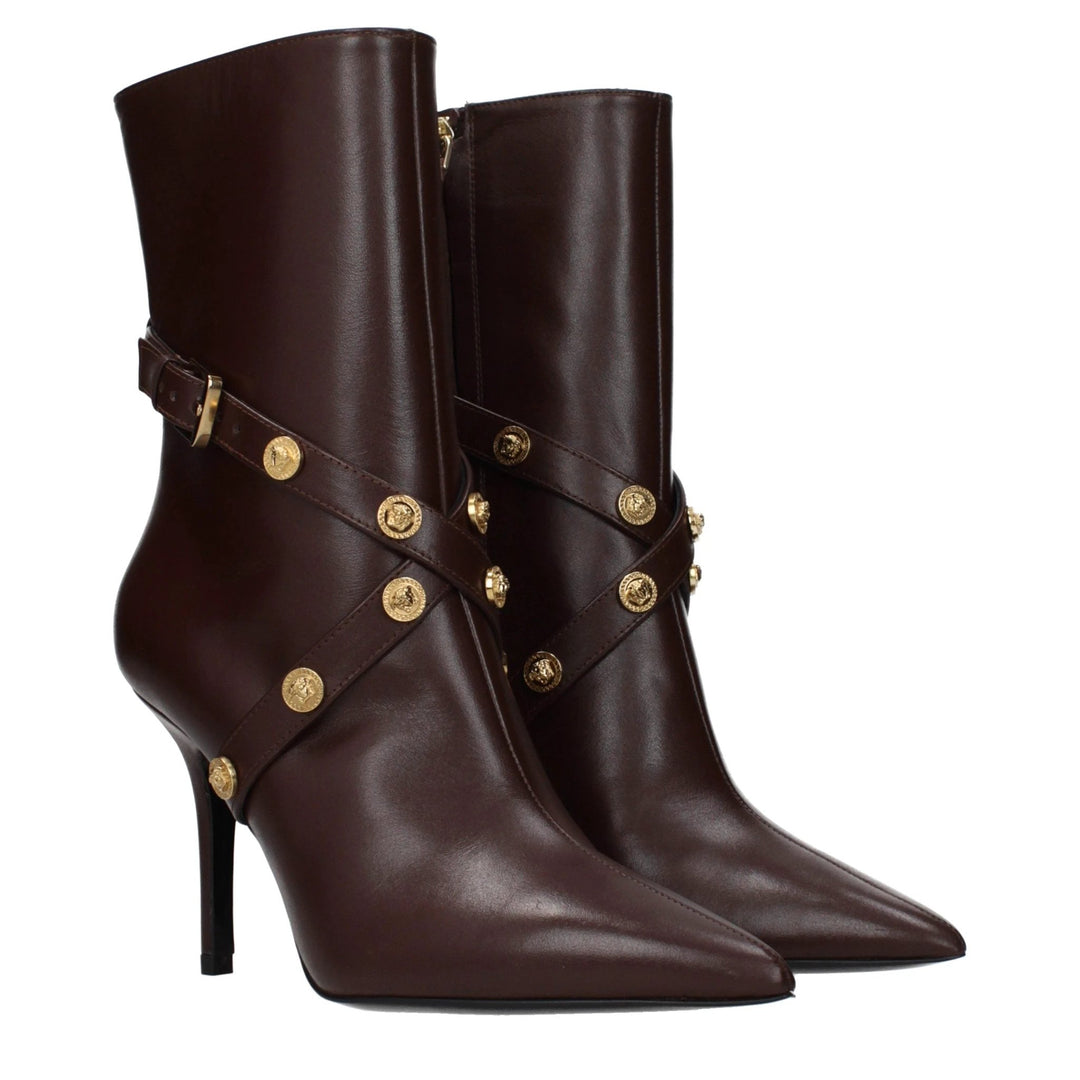 Versace Brown Leather Ankle Boots