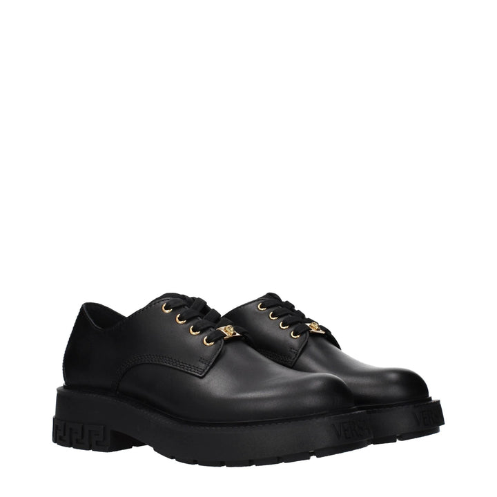 Versace Black Leather Oxfords And Derbies