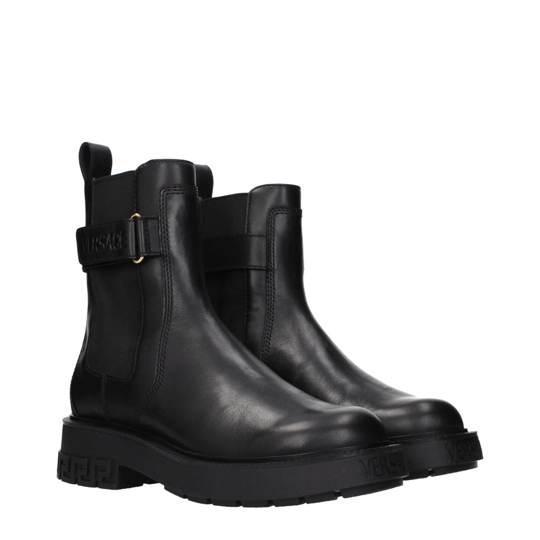 Versace Black Leather Ankle Boots