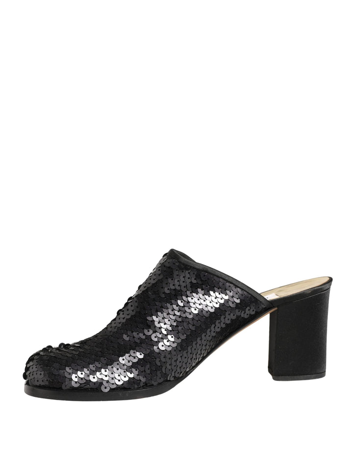 Dolce & Gabbana Black Sequined Mules Shoes