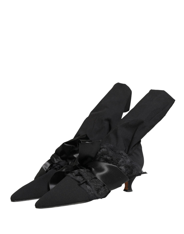 Dolce & Gabbana Black Suede Mid Calf Boots Shoes