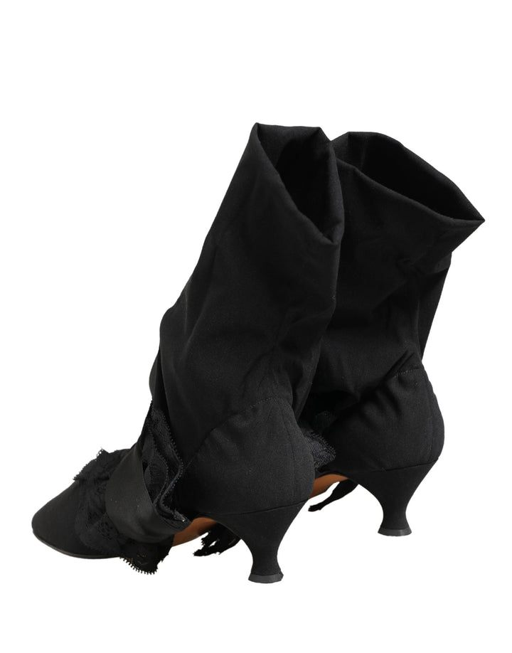 Dolce & Gabbana Black Suede Mid Calf Boots Shoes