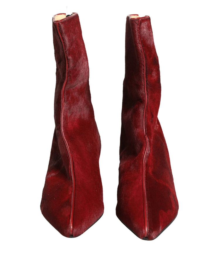 Dolce & Gabbana Burgundy Mid Calf Boots Shoes