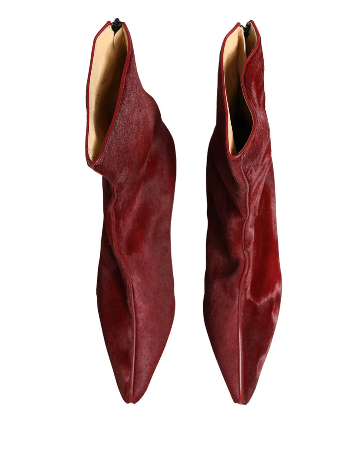 Dolce & Gabbana Burgundy Mid Calf Boots Shoes