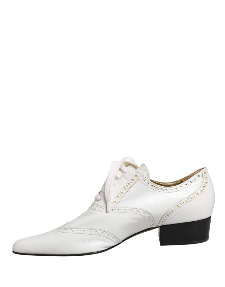 Dolce &amp; Gabbana White Leather Brogue Oxford Lace Up Shoes