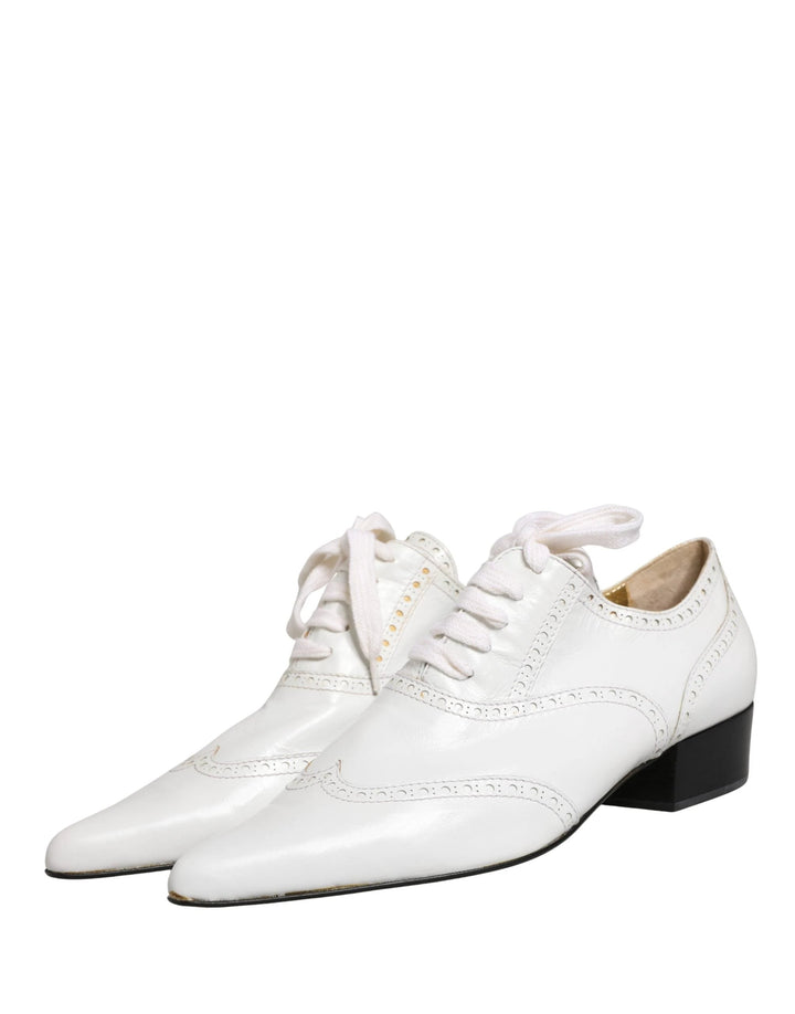 Dolce &amp; Gabbana White Leather Brogue Oxford Lace Up Shoes