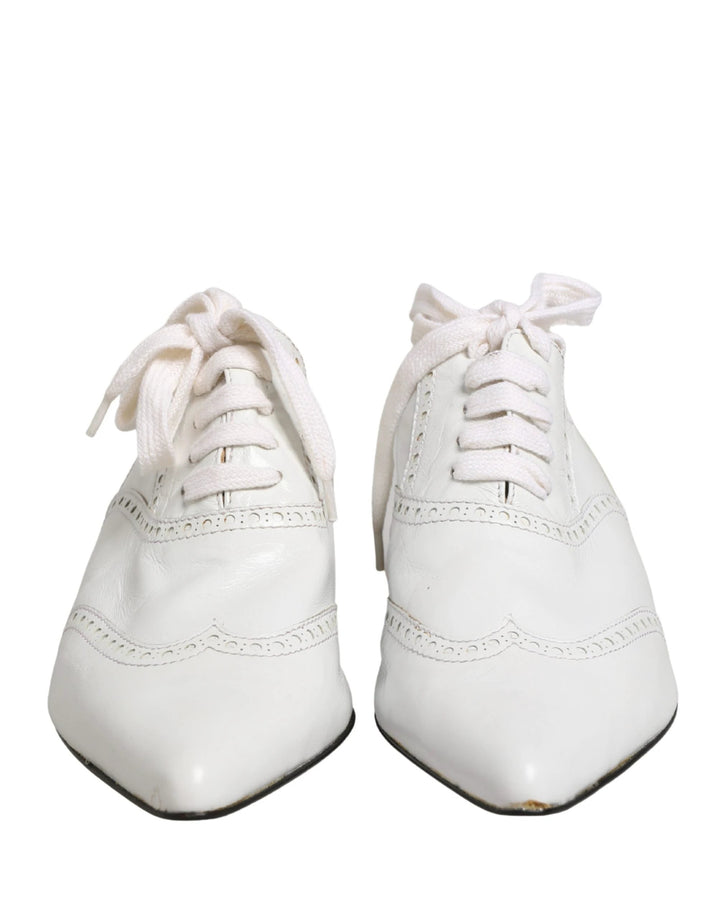 Dolce &amp; Gabbana White Leather Brogue Oxford Lace Up Shoes