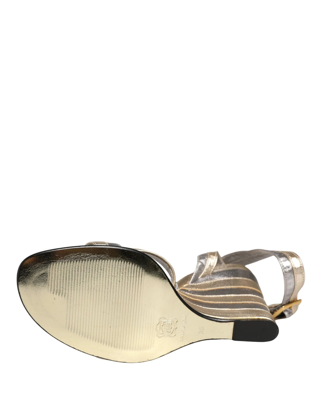 Dolce & Gabbana Gold Silver Leather Wedge Heels Sandals Shoes