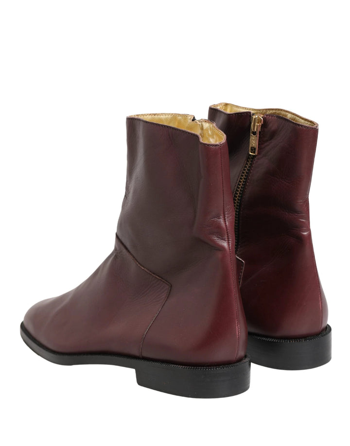 Dolce & Gabbana Maroon Leather Flats Biker Ankle Boots Shoes