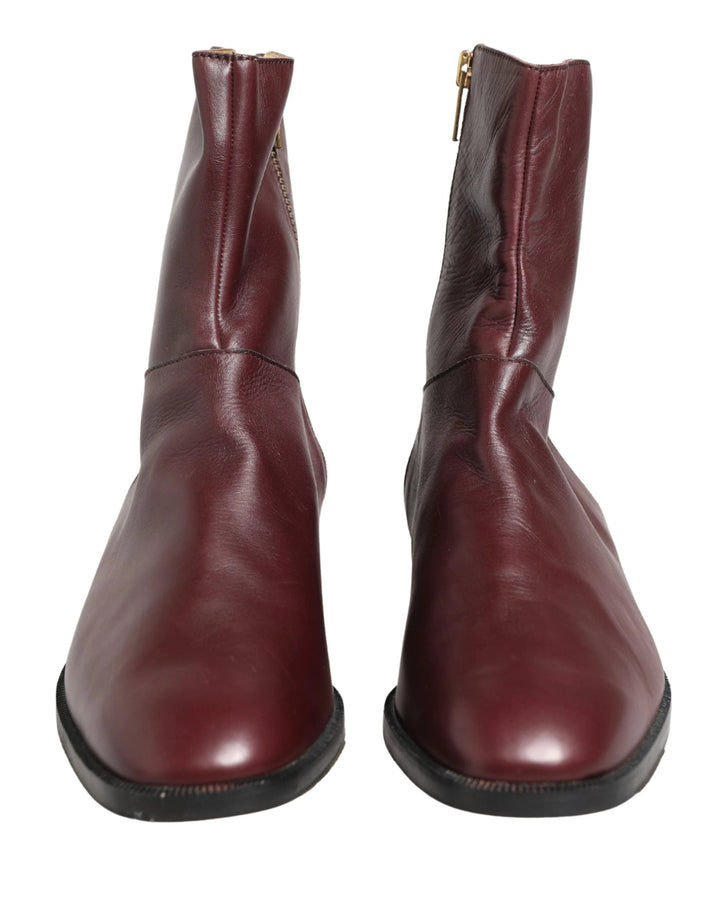 Dolce & Gabbana Maroon Leather Flats Biker Ankle Boots Shoes